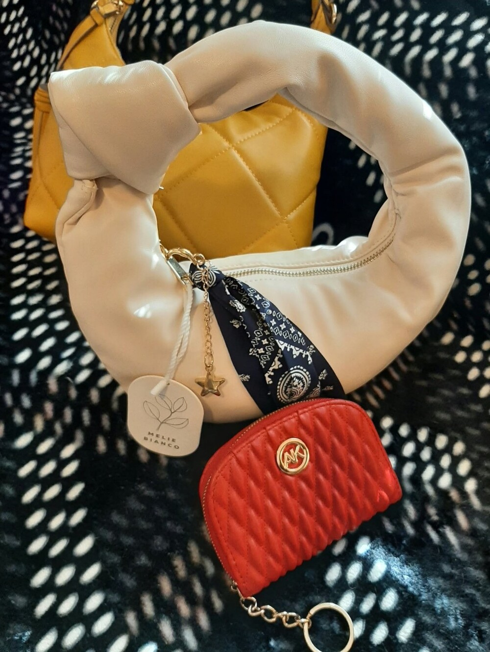 MELIE BIANCO/ANNE KLEIN "Alexandra" Bag & Ruched Quilted "Taco" Wallet 3 Pc Set